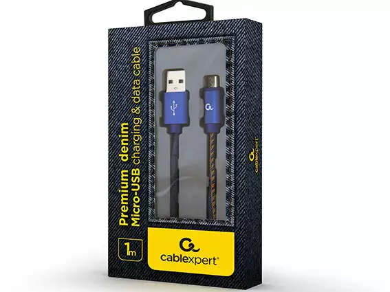 CC-USB2J-AMmBM-1M-BL Gembird Premium jeans (denim) Micro-USB cable with metal connectors, 1 m, blue*161*