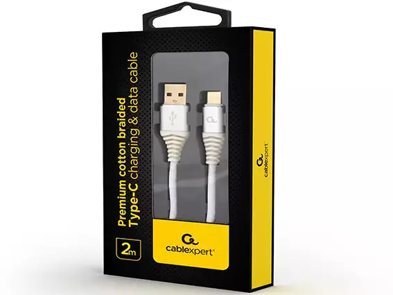 CC-USB2B-AMCM-2M-BW2 Gembird Premium cotton braided Type-C USB charging -data cable,2m, silver/white*214*