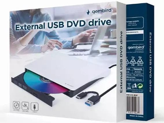 DVD-USB-03-BW Gembird eksterni USB DVD drive Citac-rezac, USB + USB-C, black-white*1675*
