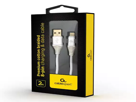 CC-USB2B-AMLM-2M-BW2 Gembird Premium cotton braided 8-pin charging and data cable, 2m, silver/white*220*