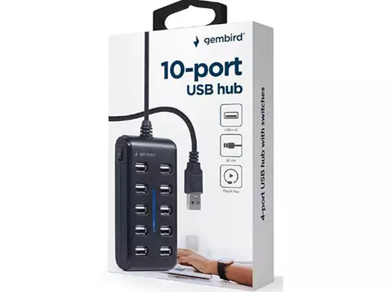 UHB-U2P10P-01 Gembird 10-port USB 2.0 HUB, black*842*