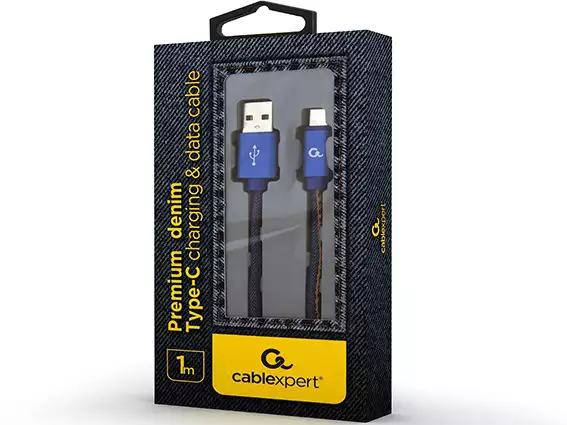 CC-USB2J-AMCM-1M-BL Gembird Premium jeans (denim) Type-C USB cable with metal connectors, 1m, blue*178*