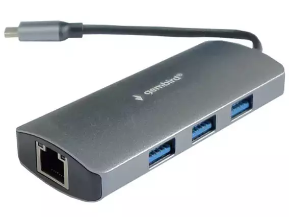 A-CMU3-LAN-05 Gembird TYPE C TO RJ45 gigabit + 3xUSB3.1 hub ALUMINIUM*1045*