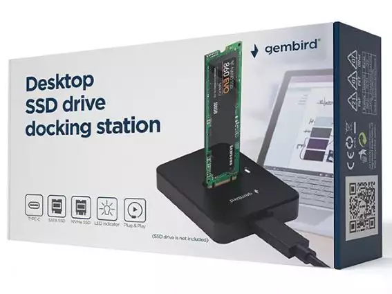 DD-U3M2 Gembird Desktop USB Type-C M.2 SATA & NVME SSD drive docking station, black*1823*
