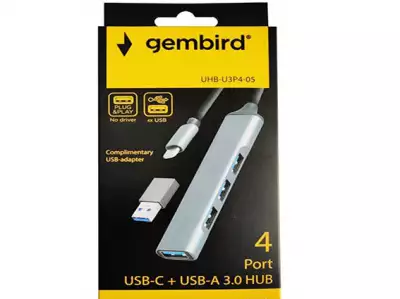UHB-U3P4-05 Gembird HUB Type-C+A to 4*USB3.0 Aluminum*774*