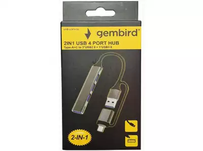 UHB-U3P4-06 Gembird HUB Type-A+C to 3*USB2.0 + 1*USB3.0 Aluminum*278*
