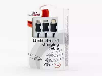 CC-USB2-AM31-1M Gembird USB 3-u-1 kabl za punjenje 8-pin, Type-C, microUSB, crni, 1m*243*