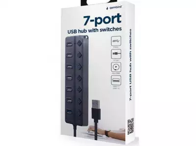 UHB-U3P1U2P6P-01 Gembird 7-port USB hub (1xUSB 3.1 + 6xUSB 2.0) with switches, black*999*