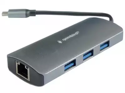 A-CMU3-LAN-05 Gembird TYPE C TO RJ45 gigabit + 3xUSB3.1 hub ALUMINIUM*1045*