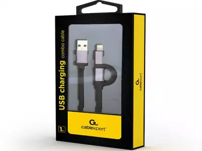 CC-USB2-AM8PmB-1M-SG Gembird USB charging combo cable, 1m, Black cord, Space Grey connector*125*